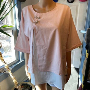 Lightweight Pink white blouse women size L